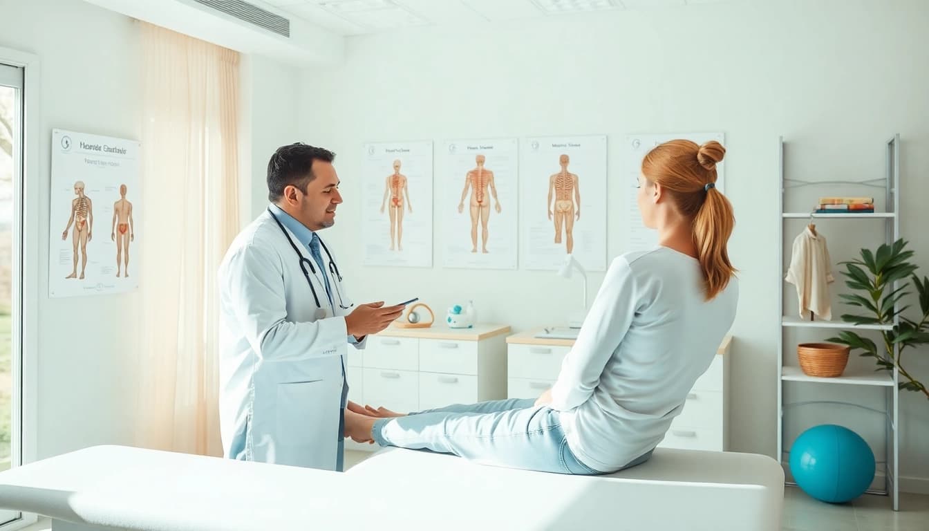 Illustration demonstrating lower back pain causes during a chiropractic consultation.