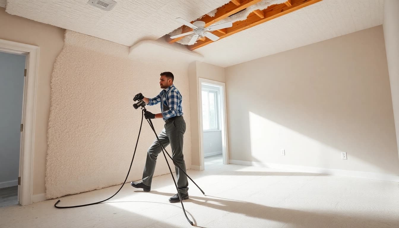 Effective spray foam removal London depicted in a residential setting, showing a technician at work.