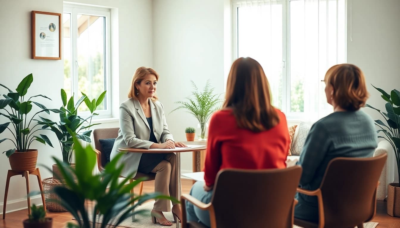Engaged conversation during a session at Donna Morgan Counselling in a cozy office setting.