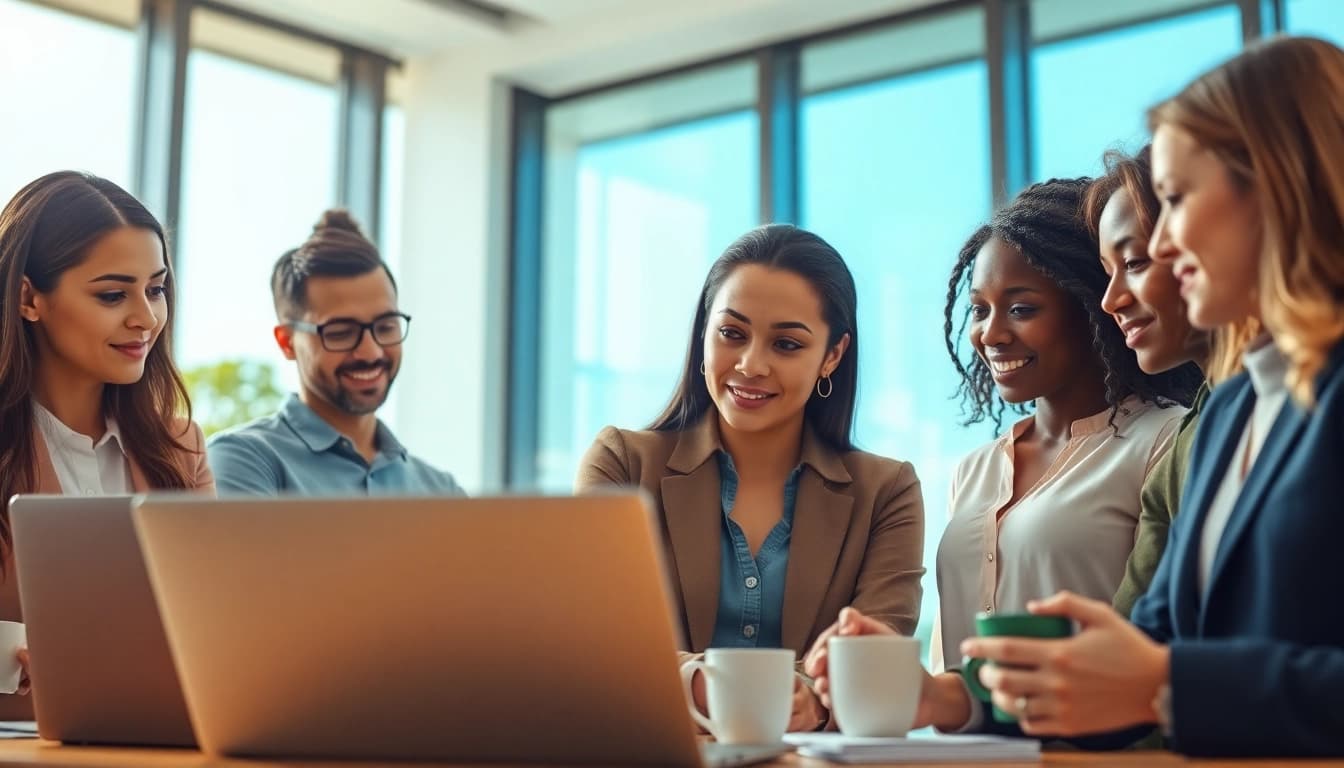 Enhance autism at work support through collaborative teamwork in a vibrant office setting.