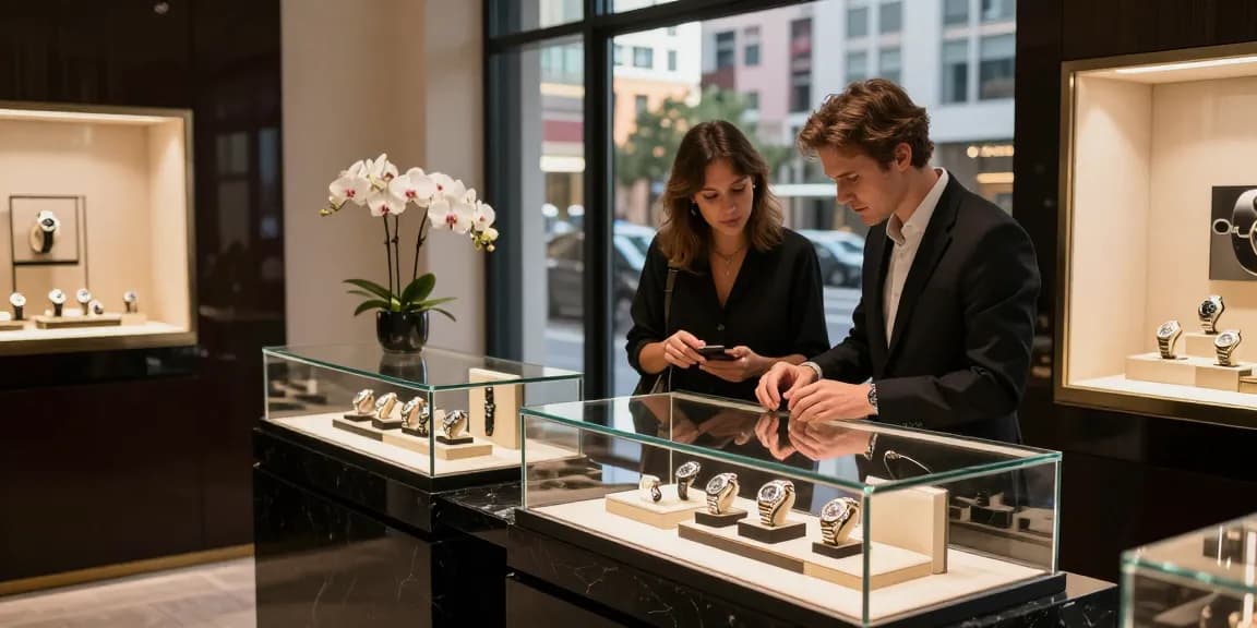 Browse exquisite rolex replica watches in a chic urban boutique, showcasing luxury and style.