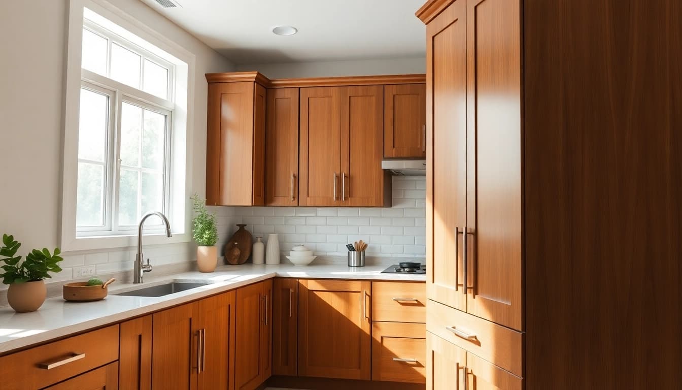 Cabinet Refacing Clearwater FL portrays beautifully refinished cabinets in a modern kitchen space.
