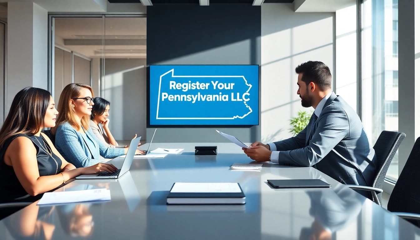 Register Pennsylvania LLC process with professionals collaborating in an office