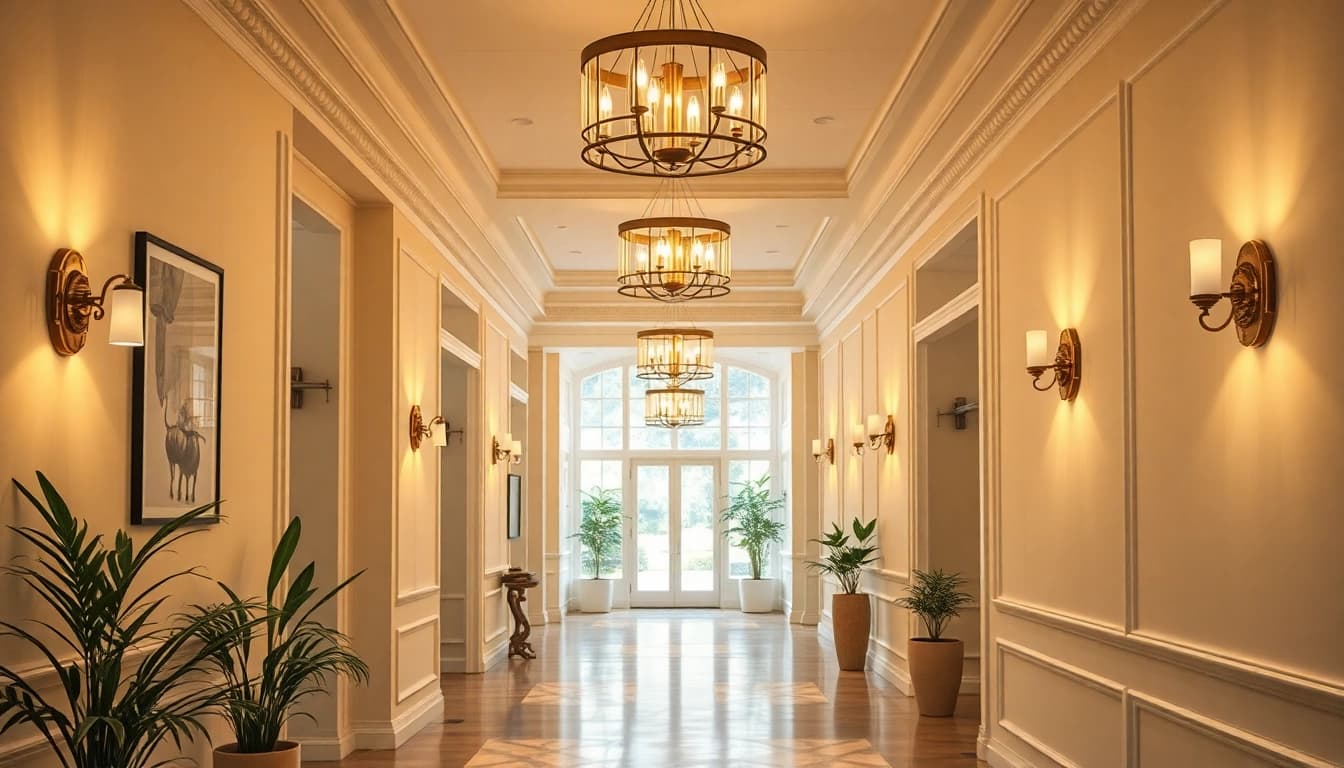 Showcase of hallway lighting fixtures enhancing a modern corridor's ambiance.