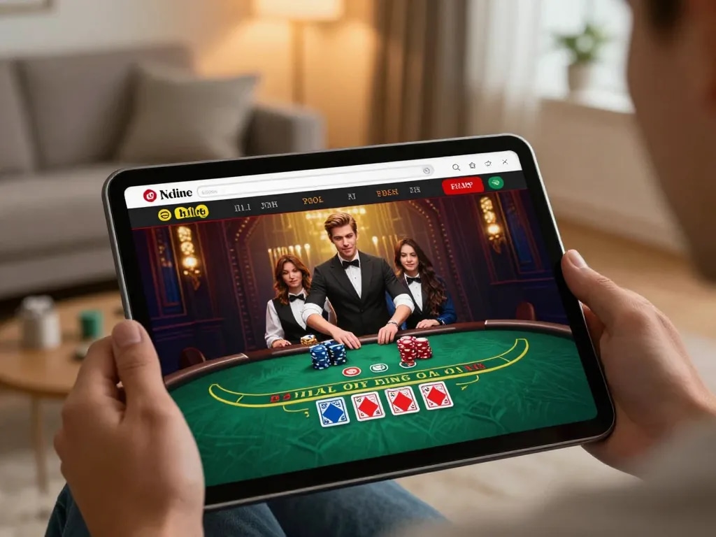 Engaging in an online blackjack game on KK55, showcasing live dealer excitement.
