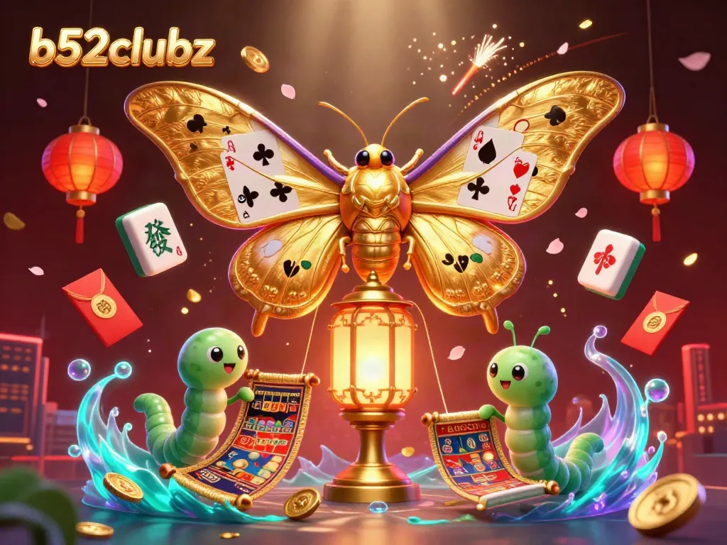 Engage with vibrant casino-themed 3D illustration showcasing b52clubz with dynamic game elements.