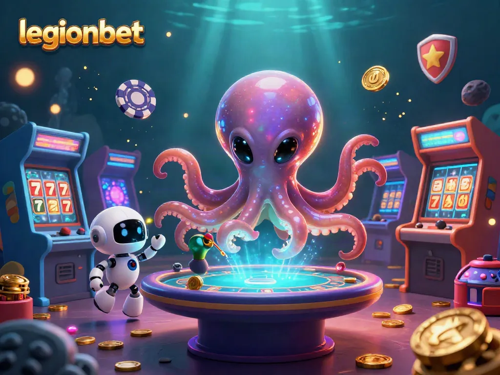 Experience thrilling poker action with legionbet as the alien octopus shuffles chips in an exciting cosmic casino.
