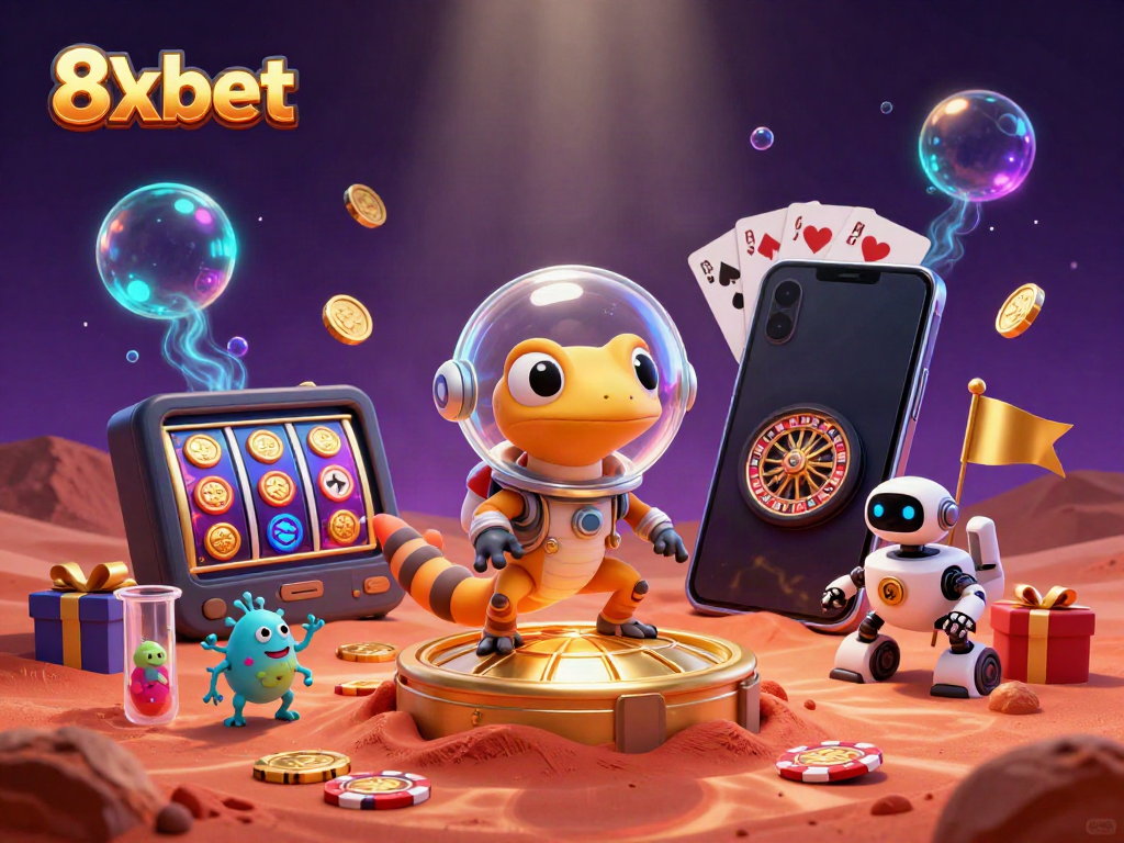 Engage with 8xbet in an exotic Martian casino adventure featuring vibrant gaming elements.