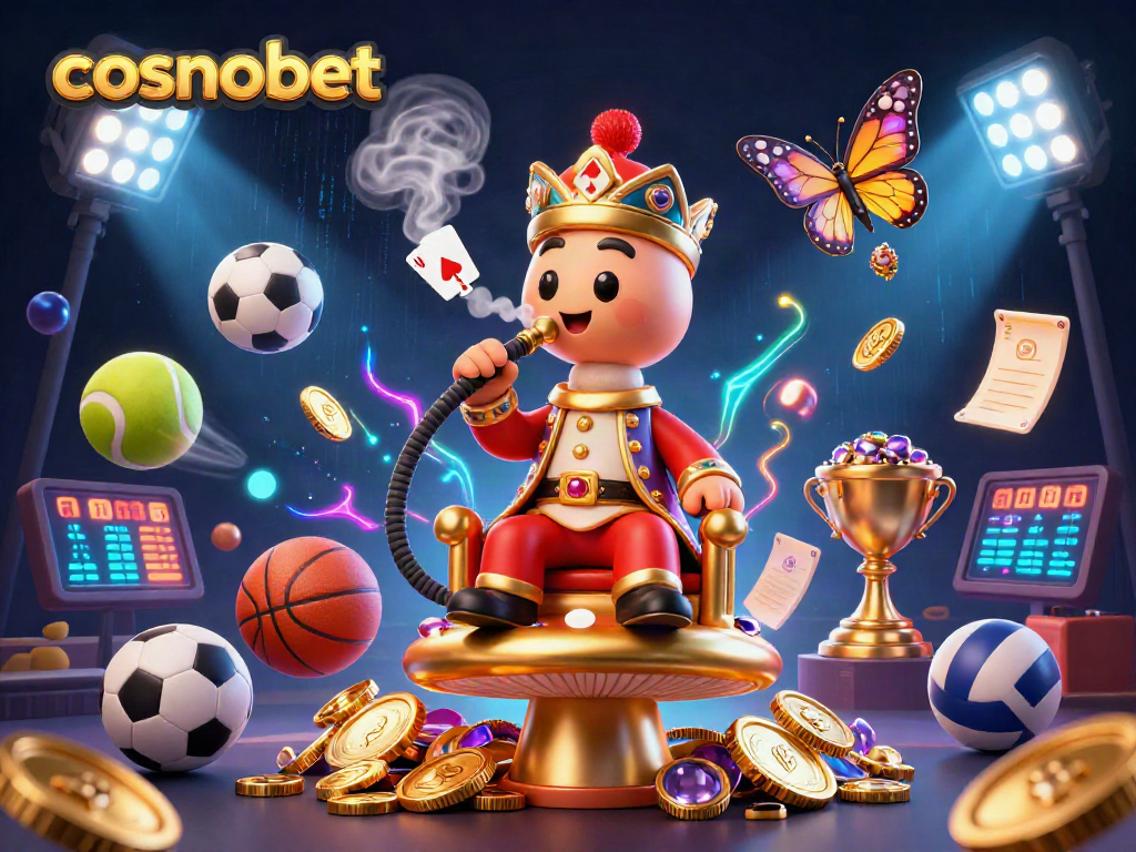 Experience winning at cosmobet with an artistic scene of vibrant 3D elements and dynamic game symbols.