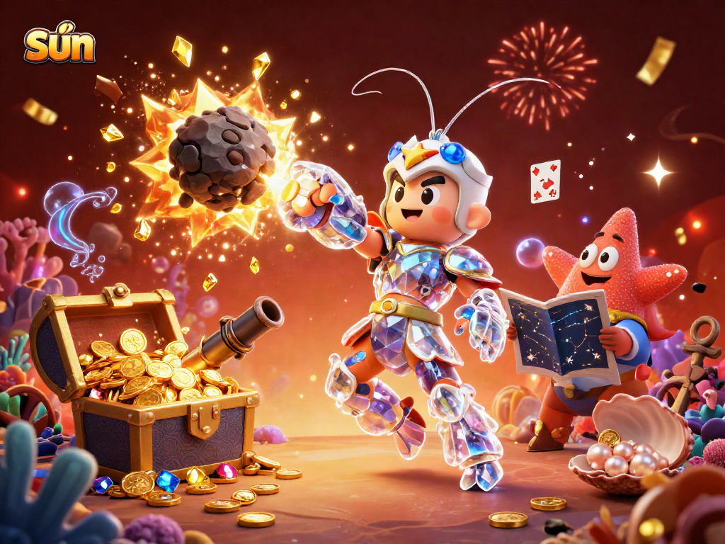 Experience epic wins with the galactic samurai shrimp amidst vibrant gaming elements in the sun