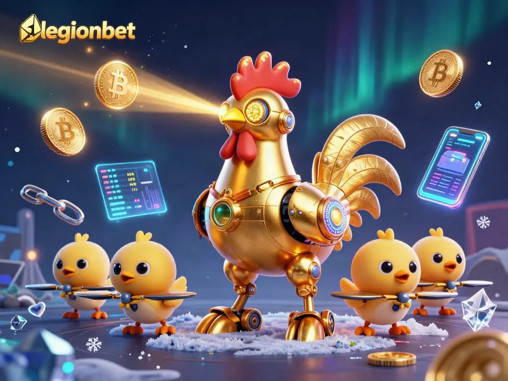 Engage with legionbet's thrilling features as a golden rooster robot leads the way in an exciting casino scene.