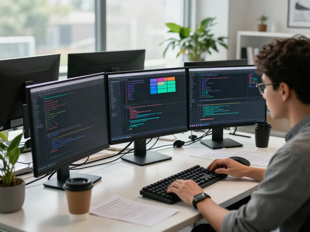 Developer coding in modern workspace focused on instant indexing technology
