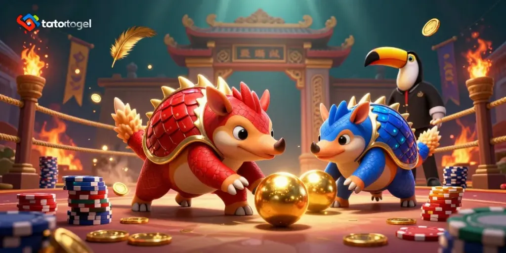 Engaging scene featuring "toto togel" pangolins competing in a dynamic casino bowling game.