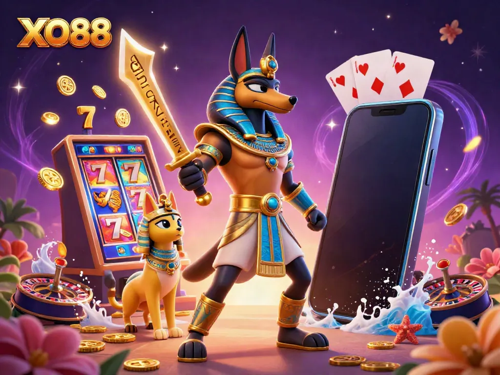 Experience the excitement of XO88 with ancient warriors, slot games, and vibrant graphics.