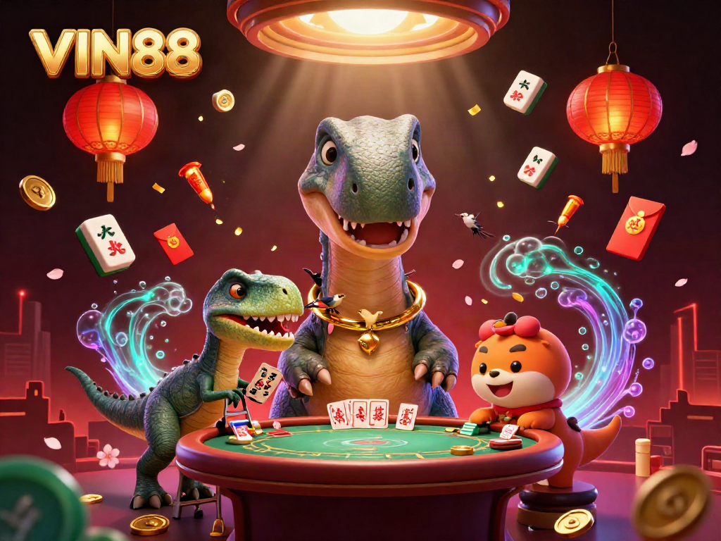 Experience exuberant gaming at VIN88 with a whimsical brontosaurus and clever raptor dealer.