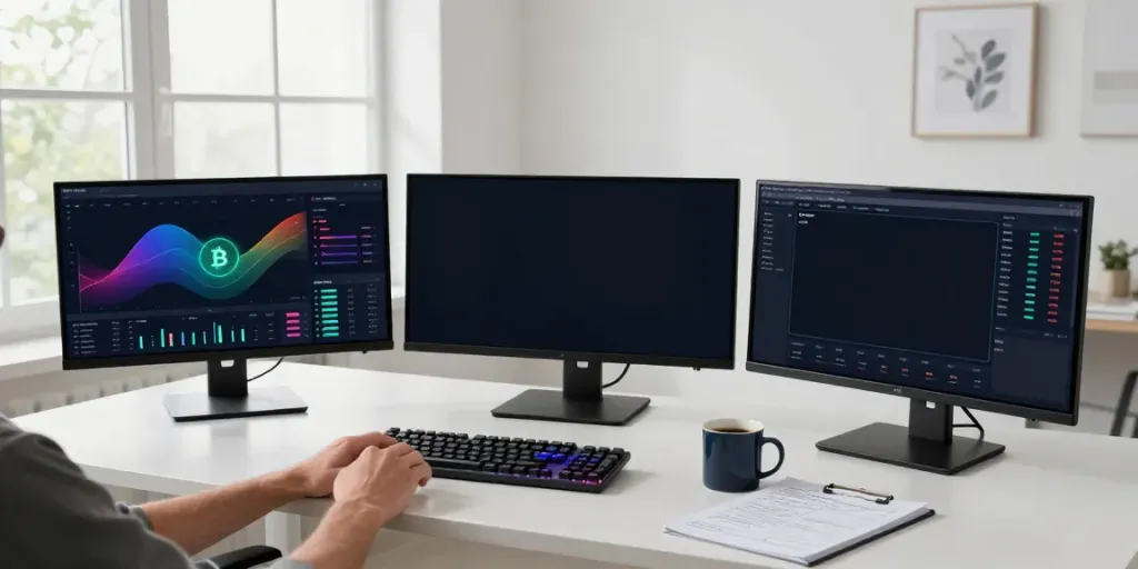 Durov2 trading workspace featuring cryptocurrency charts, digital wallets, and innovative tech components.