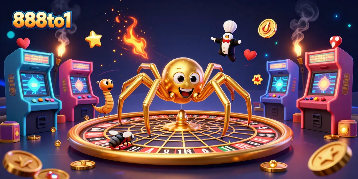 Experience dynamic gambling with 888to1 in this vibrant casino scene, featuring a golden spider and centipede croupier.