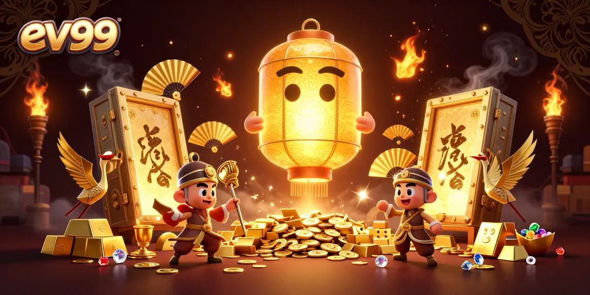 Engage with the vibrant world of ev99, where a golden lantern spirit lights up a dynamic casino atmosphere.