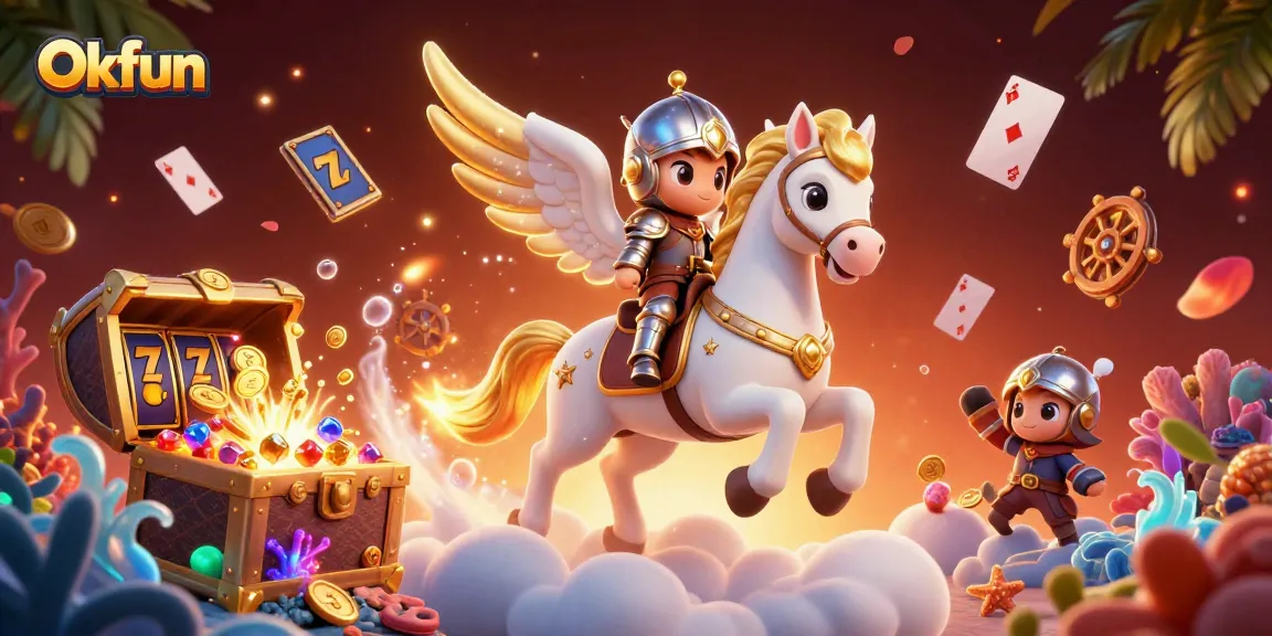 Engage with thrilling Okfun casino adventures featuring tall slot reels, gold coins, and charismatic characters.