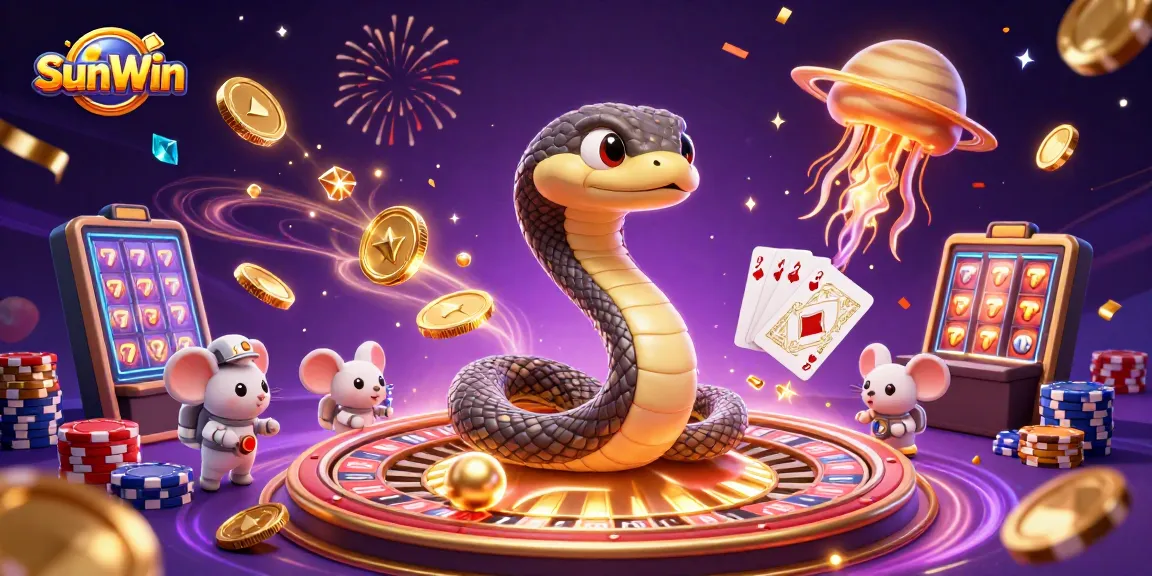 Experience the thrilling gameplay at SunWin with vibrant illustrations of cosmic characters and casino elements.